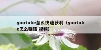 youtube怎么快速获利（youtube怎么赚钱 视频）