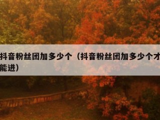 抖音粉丝团加多少个（抖音粉丝团加多少个才能进）