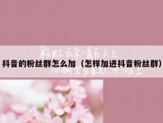 抖音的粉丝群怎么加（怎样加进抖音粉丝群）