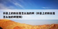 抖音上的粉丝是怎么加的啊（抖音上的粉丝是怎么加的啊视频）
