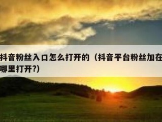 抖音粉丝入口怎么打开的（抖音平台粉丝加在哪里打开?）