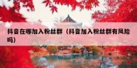 抖音在哪加入粉丝群（抖音加入粉丝群有风险吗）