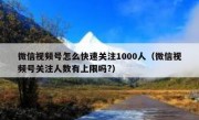 微信视频号怎么快速关注1000人（微信视频号关注人数有上限吗?）