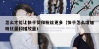 怎么才能让快手赞和粉丝更多（快手怎么增加粉丝量和播放量）