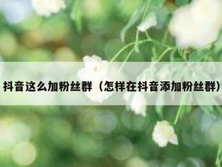 抖音这么加粉丝群（怎样在抖音添加粉丝群）