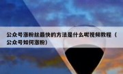 公众号涨粉丝最快的方法是什么呢视频教程（公众号如何涨粉）