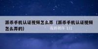 派币手机认证视频怎么弄（派币手机认证视频怎么弄的）