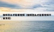 推特怎么才能看视频（推特怎么才能看视频不被发现）