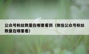 公众号粉丝数量在哪里看到（微信公众号粉丝数量在哪里看）