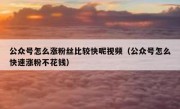 公众号怎么涨粉丝比较快呢视频（公众号怎么快速涨粉不花钱）