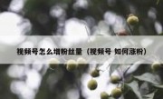 视频号怎么增粉丝量（视频号 如何涨粉）