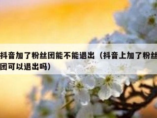 抖音加了粉丝团能不能退出（抖音上加了粉丝团可以退出吗）