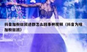 抖音加粉丝团进群怎么回事啊视频（抖音为啥加粉丝团）