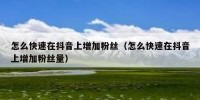 怎么快速在抖音上增加粉丝（怎么快速在抖音上增加粉丝量）