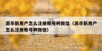 派币新用户怎么注册账号啊微信（派币新用户怎么注册账号啊微信）