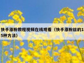 快手涨粉教程视频在线观看（快手涨粉丝的15种方法）