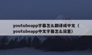 youtubeapp字幕怎么翻译成中文（youtubeapp中文字幕怎么设置）