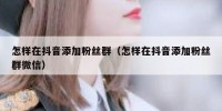 怎样在抖音添加粉丝群（怎样在抖音添加粉丝群微信）