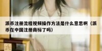 派币注册流程视频操作方法是什么意思啊（派币在中国注册商标了吗）