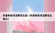抖音粉丝交流群怎么加（抖音粉丝交流群怎么加入）