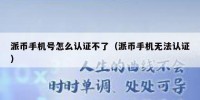 派币手机号怎么认证不了（派币手机无法认证）