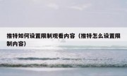 推特如何设置限制观看内容（推特怎么设置限制内容）