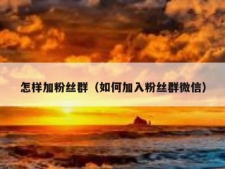 怎样加粉丝群（如何加入粉丝群微信）