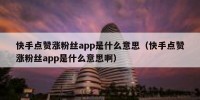 快手点赞涨粉丝app是什么意思（快手点赞涨粉丝app是什么意思啊）