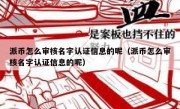 派币怎么审核名字认证信息的呢（派币怎么审核名字认证信息的呢）