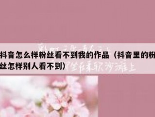 抖音怎么样粉丝看不到我的作品（抖音里的粉丝怎样别人看不到）