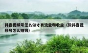 抖音视频号怎么做才有流量和收益（做抖音视频号怎么赚钱）