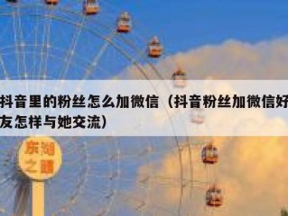 抖音里的粉丝怎么加微信（抖音粉丝加微信好友怎样与她交流）