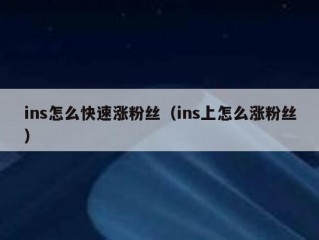 ins怎么快速涨粉丝（ins上怎么涨粉丝）