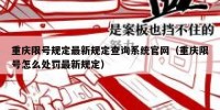重庆限号规定最新规定查询系统官网（重庆限号怎么处罚最新规定）