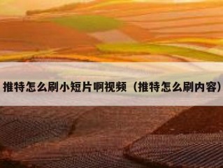 推特怎么刷小短片啊视频（推特怎么刷内容）