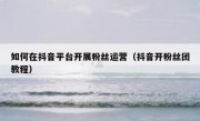 如何在抖音平台开展粉丝运营（抖音开粉丝团教程）