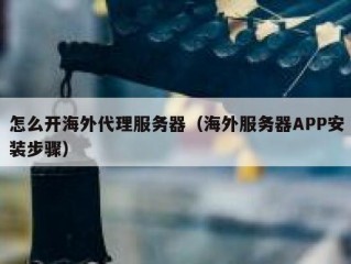 怎么开海外代理服务器（海外服务器APP安装步骤）