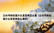 公众号粉丝是什么意思啊怎么看（公众号粉丝是什么意思啊怎么看的）