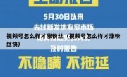 视频号怎么样才涨粉丝（视频号怎么样才涨粉丝快）