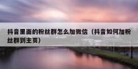 抖音里面的粉丝群怎么加微信（抖音如何加粉丝群到主页）