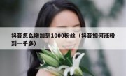 抖音怎么增加到1000粉丝（抖音如何涨粉到一千多）
