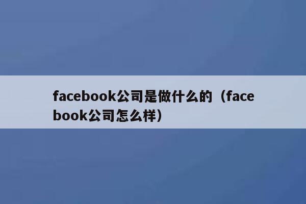 facebook公司是做什么的（facebook公司怎么样） 第1张