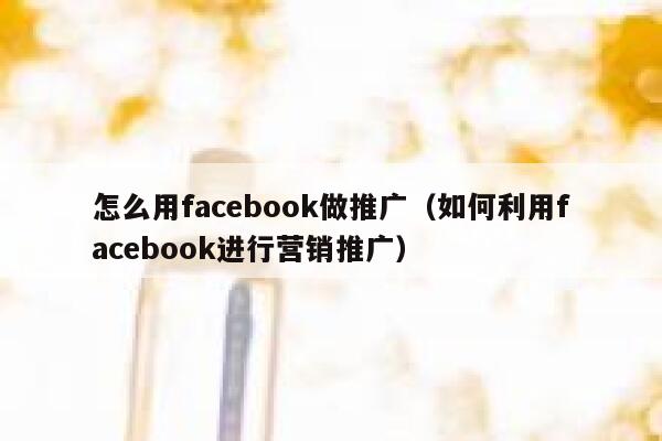 怎么用facebook做推广（如何利用facebook进行营销推广） 第1张