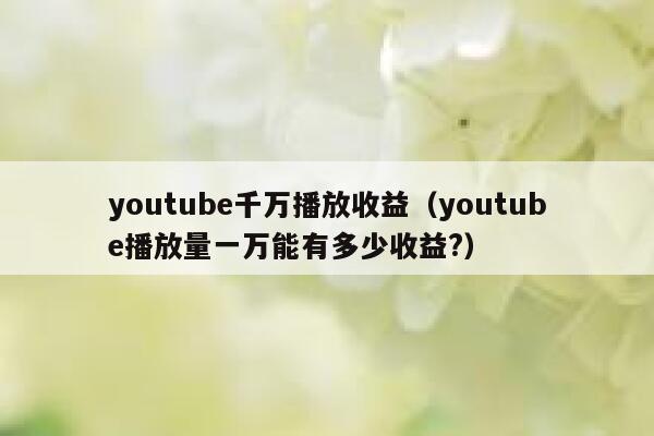 youtube千万播放收益（youtube播放量一万能有多少收益?） 第1张